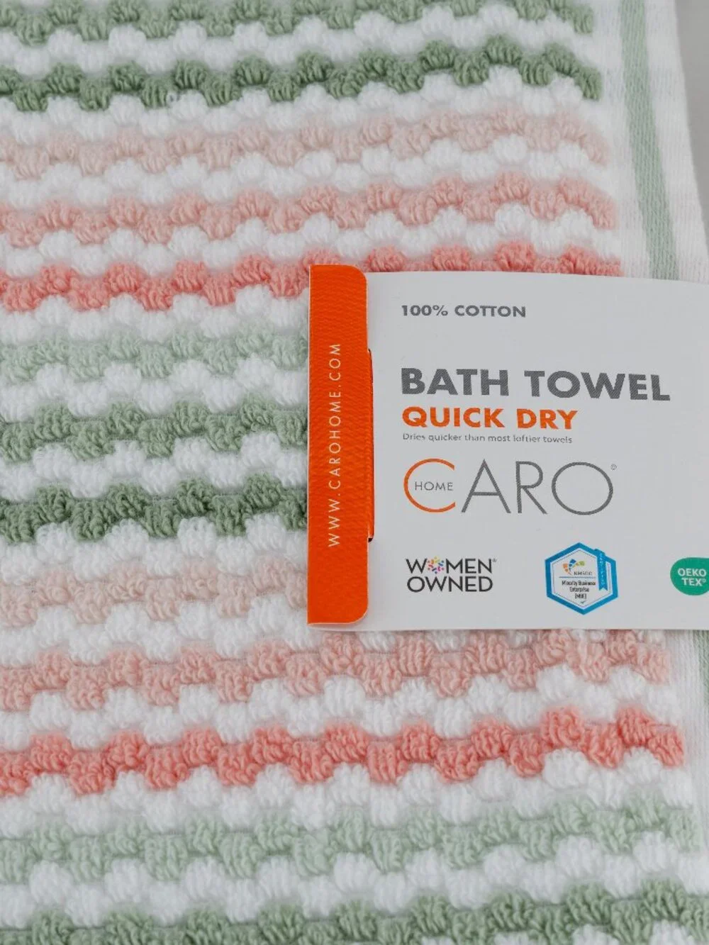 NWT 2Pc Caro Retro Boho Bath Towel Set Sage Green Blush Pink Quick Dry